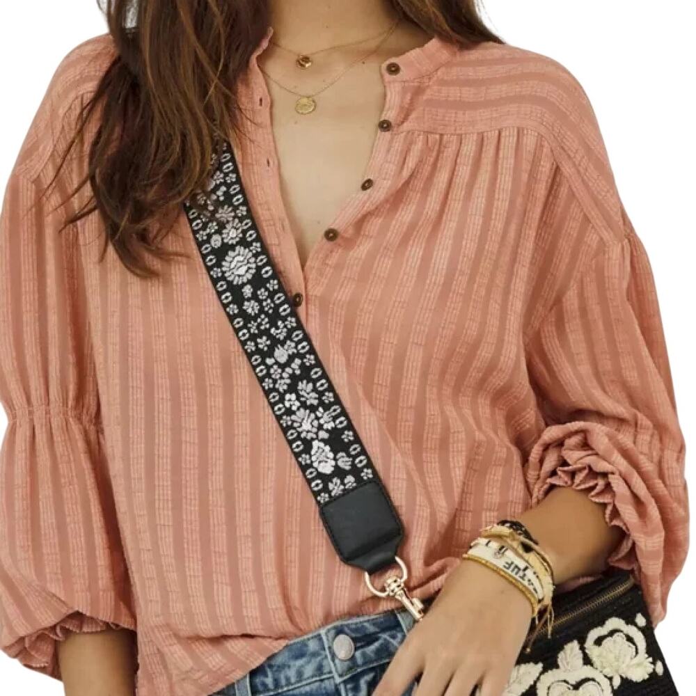 Anthropologie Romy Textured Peasant Blouse Medium Pink